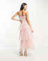 Vila Bridesmaid tulle dobby maxi dress with tiered skirt in pink