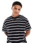 Brave Soul oversized high neck stripe t-shirt in black & white