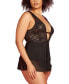 Фото #3 товара Plus Size Lace Plunge Neck Babydoll and Panty 2 Pc Lingerie Set