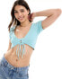 Фото #1 товара Cotton On tie front micro crop top in blue crochet