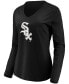 Фото #2 товара Women's Black Chicago White Sox Official Logo Long Sleeve V-Neck T-shirt