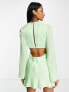 ASOS DESIGN tie front satin mini dress with flared sleeve and cut out side