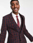 Фото #2 товара ASOS DESIGN wedding super skinny suit jacket in burgundy tartan