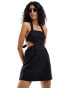 Фото #1 товара The Frolic birdie cross tie detail open back mini beach dress in black