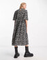 Vila flutter sleeve midi dress in mono animal print