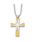 Brushed Yellow IP-plated Cross Pendant Ball Chain Necklace