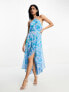 Фото #2 товара French Connection halterneck hi-lo midi dress in blue smudge floral