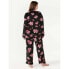 Фото #3 товара Joyspun Notch Collar Top Women's XL Black Soot Floral Stretch Velour Pajama Set