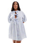 Фото #2 товара ASOS DESIGN Curve puff sleeve tie front mini dress in blue gingham print