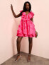 Фото #7 товара ASOS LUXE 3D floral organza ruffle skater mini dress in hot pink