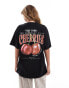 Фото #1 товара Miss Selfridge cherry back print oversized tee in black