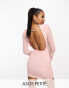 Фото #3 товара ASOS DESIGN Petite high neck ruched mesh mini dress in blush pink