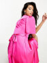 Flounce London flutter sleeve wrap front satin maxi dress in fuchsia pink