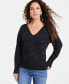 Фото #1 товара Women's Sequin-Shine V-Neck Sweater, Created for Macy's