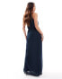 Vila Bridesmaid halterneck maxi dress in navy Синий, 44 - фото #4