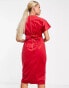 Фото #4 товара Closet London Maternity kimono sleeve velvet midi dress with wrap tie in red