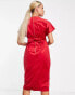 Closet London Maternity kimono sleeve velvet midi dress with wrap tie in red