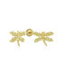 ფოტო #1 პროდუქტის Tiny Cubic Zirconia Canary Yellow Simulated Citrine CZ Dragonfly Firefly Butterfly Stud Earrings Real 14K Yellow Gold Screw back