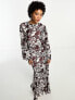 Day 6 flared sleeve low back maxi dress in chocolate animal print