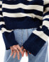 Фото #3 товара Bershka chunky crew neck jumper in navy & white stripe