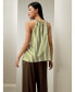 Women's Silk Twill Halter Neck Top Green-white pinstripe, Large - фото #2