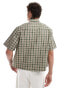 ASOS DESIGN boxy relaxed shirt in stone and olive dad check grün, XL - Chest 44 - фото #2