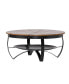 Modern Industrial Coffee Table with Etched Circular Mango Wood Top