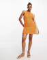 Miss Selfridge festival back detail high neck crochet mini dress in orange