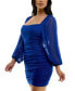 Juniors' Glitter-Mesh Blouson-Sleeve Ruched Dress