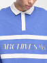 ASOS DESIGN oversized rugby polo sweatshirt with text print in blue