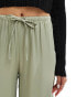 Pull&Bear satin wide leg trousers in khaki