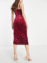 Фото #2 товара Little Mistress wrap front velvet cami midi dress in ruby