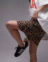 Topshop crinkle mini skirt in leopard print Коричневый, XS - EU 32-34 - фото #3