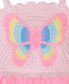 ფოტო #3 პროდუქტის Pink Violet Little Girls Sleeveless Butterfly Crochet Mesh Dress