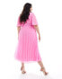 ASOS DESIGN Curve exclusive pleated midi dress with kimono sleeve and tie waist in pink Розовый, 50 - фото #4