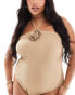 In The Style Plus corsage halterneck swimsuit in mocha