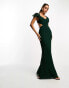 ASOS DESIGN embroidered ruffle maxi dress with lace inserts in forest green