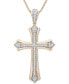 ფოტო #1 პროდუქტის Men's Diamond Cross 22" Pendant Necklace (1/2 ct. t.w.) in 14k Gold-Plated Sterling Silver