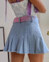 Labelrail x Pose and Repeat pleated mini skirt in washed denim with pastel organza scarf belt