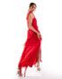 Mango frayed one shoulder midi dress in red Красный, S - EU 36 - фото #3