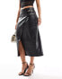 River Island utility wrap PU midi skirt in black Черный, 32 - фото #3