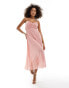 ASOS DESIGN pleated bodice strappy pleat midi dress with tie back detail in pink