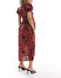 ASOS DESIGN Maternity puff sleeve lace up midi dress in rust print Rostfarbener Aufdruck, 44 - фото #4