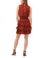 Women's Printed Smocked Sleeveless Mock Neck Tiered Mini Dress