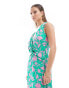 Closet London A-Line sleeveless front twist dress in green and pink