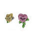 ფოტო #2 პროდუქტის Asymmetrical Design, Flower, Multicolored, Rhodium Plated Alice In Wonderland Stud Earrings