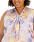 Фото #3 товара Plus Size Floral Sleeveless Bow Blouse