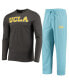 ფოტო #1 პროდუქტის Men's Light Blue, Heathered Charcoal Distressed UCLA Bruins Meter Long Sleeve T-shirt and Pants Sleep Set