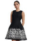 ფოტო #1 პროდუქტის Petite Round-Neck Embroidered-Hem Fit & Flare Dress