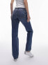 Topshop Tall mid rise relaxed Kort jeans in mid blue